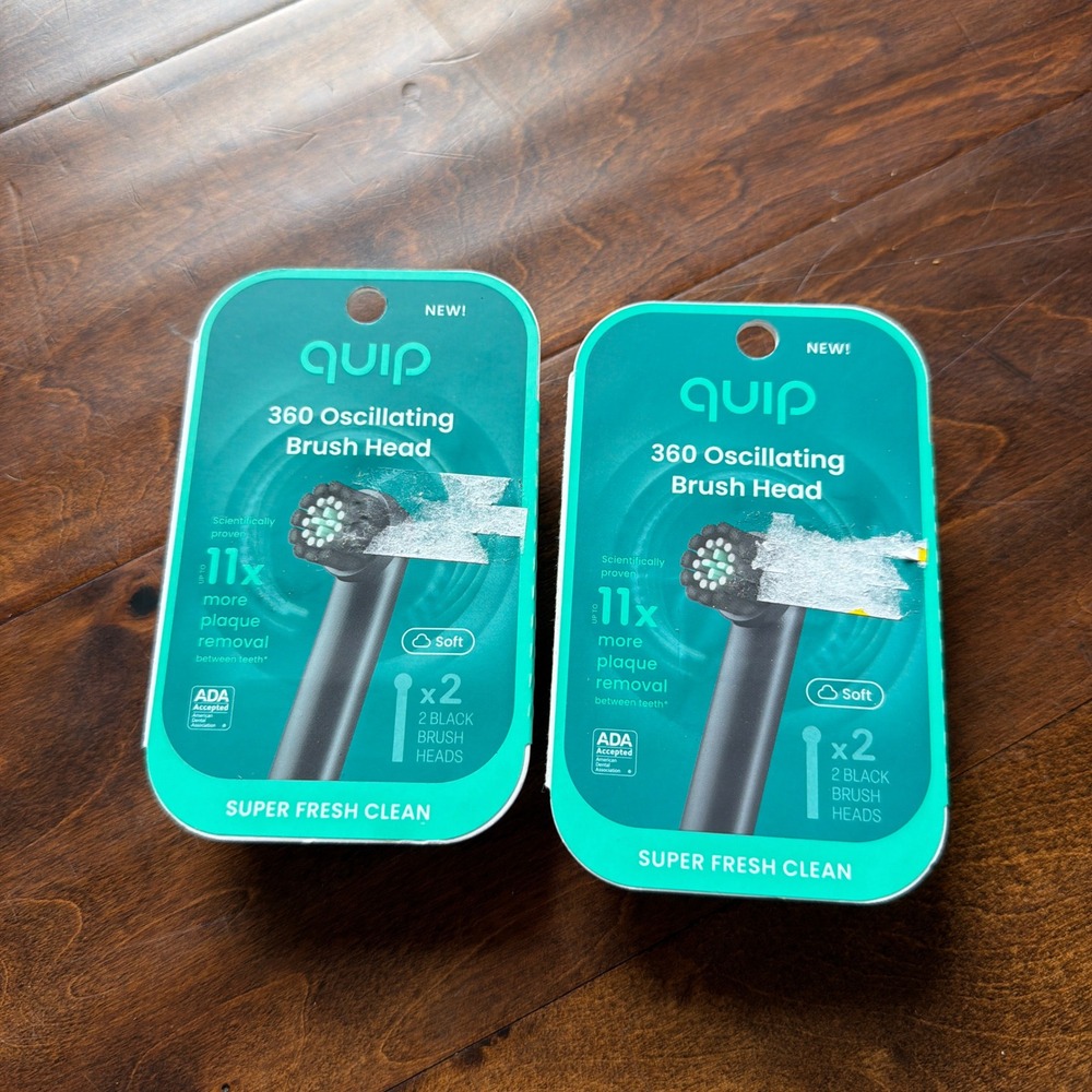 Quip 360 Oscillating Brush Head Refills 4-Pack Black Soft Bristles NEW sealed